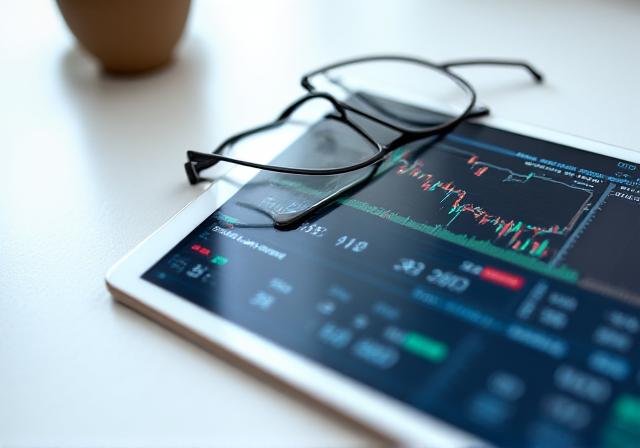 Financial charts and stock analysis tools displayed on a digital screen