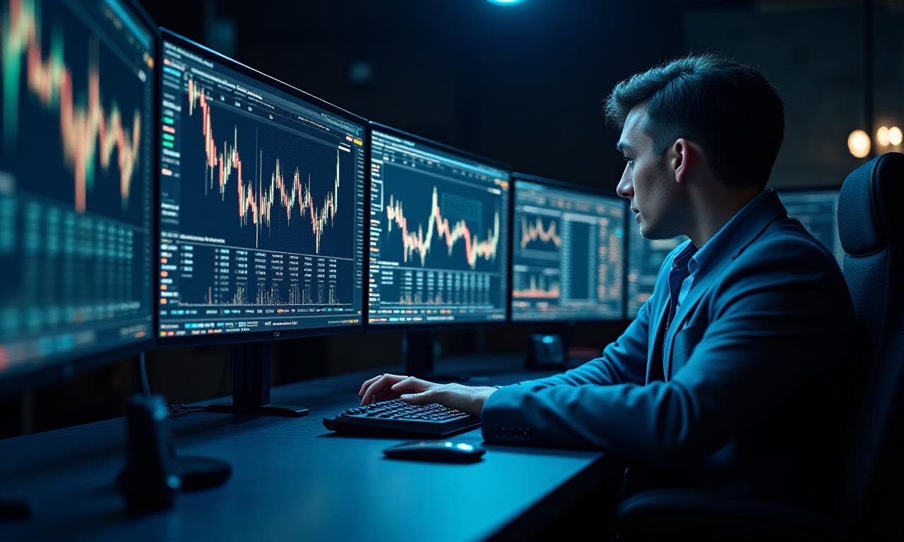 Financial trading floor with digital displays